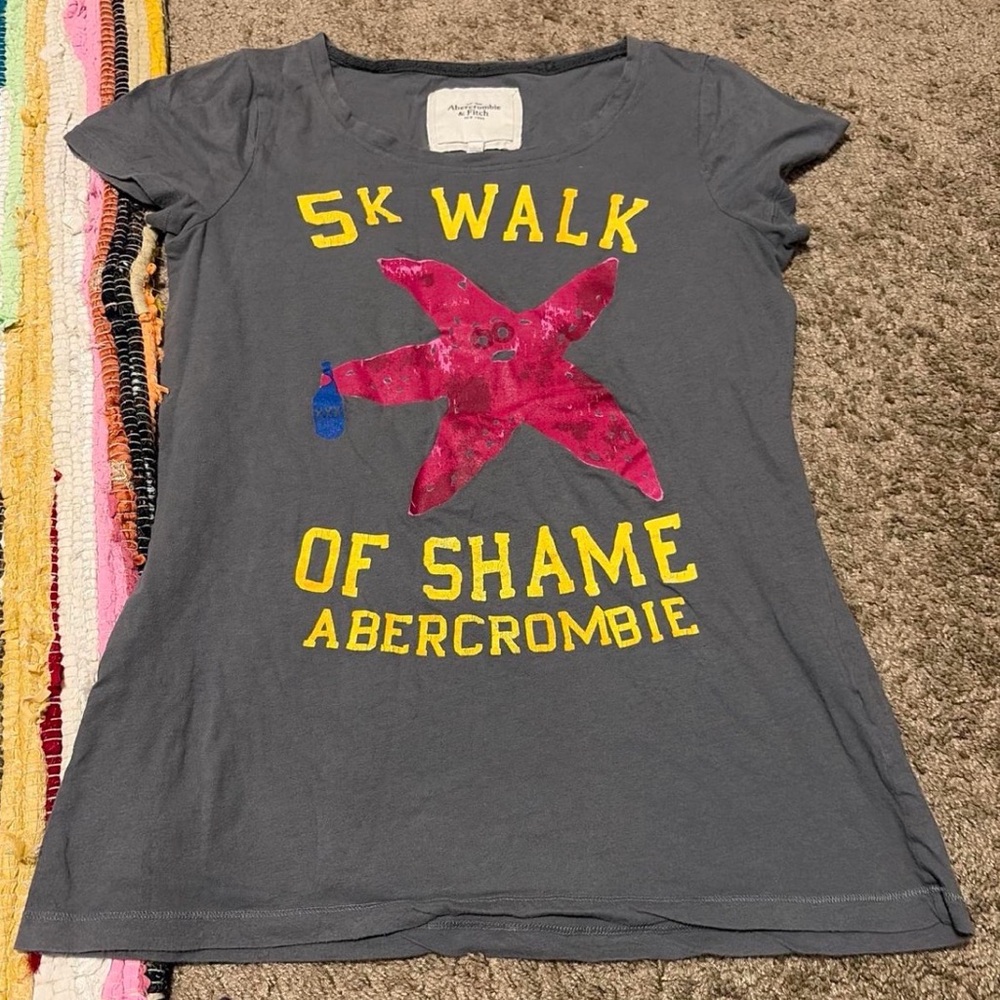 Abercrombie & Fitch Charcoal Tee with Pink and Yellow Graphic